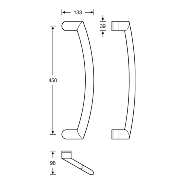 Türgriff 66 6537 VA 6204 A. 450mm Konsole schräg D.39x20mm