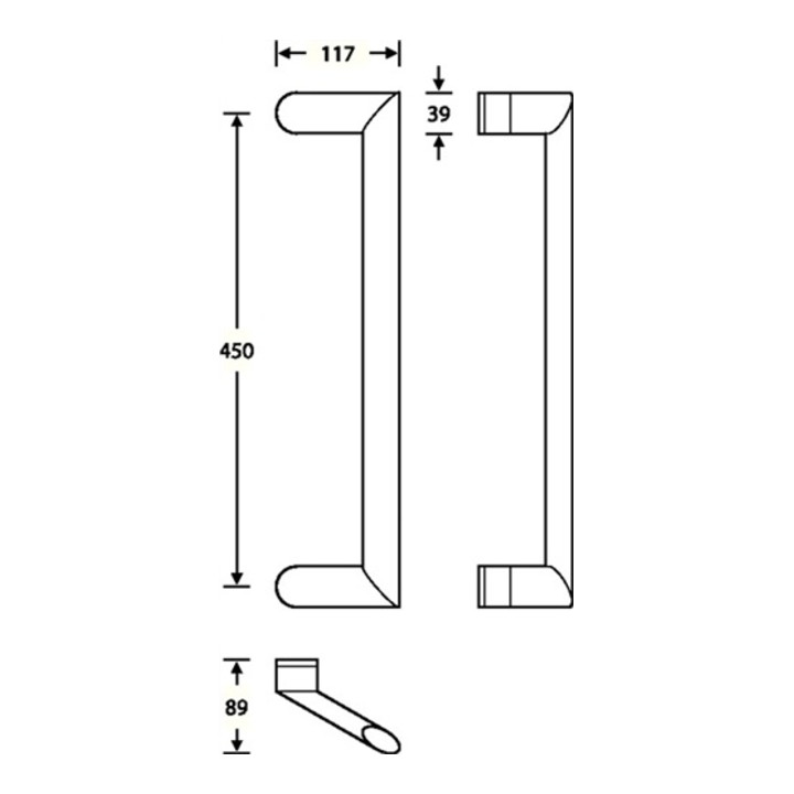 Türgriff 66 6538 VA 6204 A. 450mm Konsole schräg D.39x20mm FSB