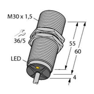 Turck Capteur inductif, M30x1, avec câble DC, pnp, normalement ouvert, sn=10mm, b Bi10-M30-AP6X