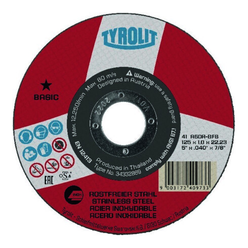 TYROLIT Disque de tronçonnage Basic* EXTRA MINCE, ⌀ disque : 125 mm