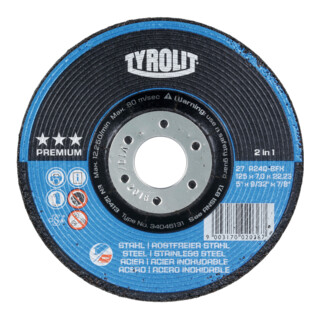 TYROLIT Disque d'ébarbage PREMIUM***«2 en 1», ⌀ disque x largeur de disque : 115 x 7 mm