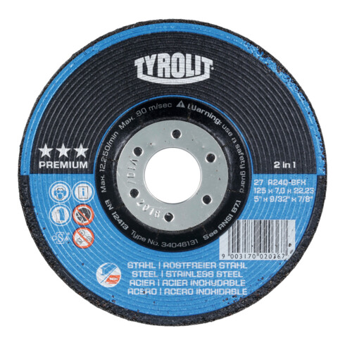 TYROLIT Disque d'ébarbage PREMIUM***«2 en 1», ⌀ disque x largeur de disque : 115 x 7 mm