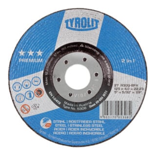 TYROLIT Disque d'ébarbage PREMIUM***«2 en 1», ⌀ disque x largeur de disque : 178 x 4 mm