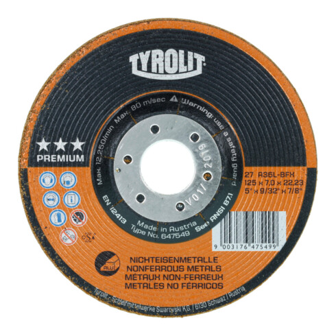 TYROLIT Disque d'ébarbage PREMIUM***, ⌀ disque x largeur de disque : 115 x 7 mm, 560405 115X7