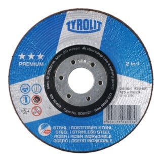 TYROLIT Disque d'ébarbage PREMIUM*** RONDELLER, ⌀ 115 mm, Grain : 60