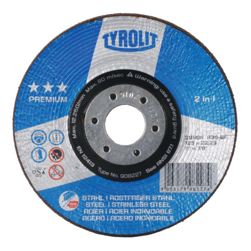 TYROLIT Schruppschleifscheibe PREMIUM*** RONDELLER,Ø 125 mm, Körnung: 60