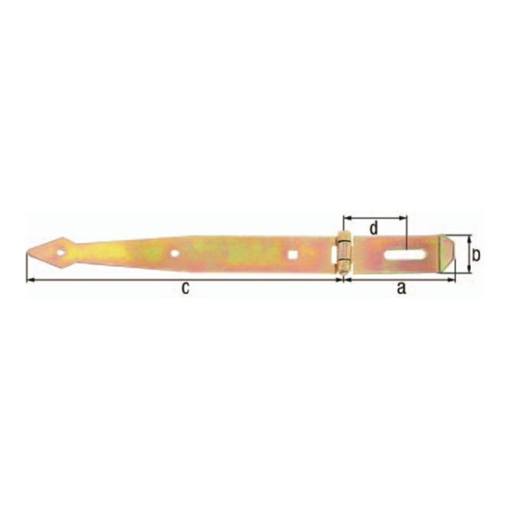 Überfalle L.260x80mm B.35mm STA galv.gelb verz.m.Zierspitze GAH