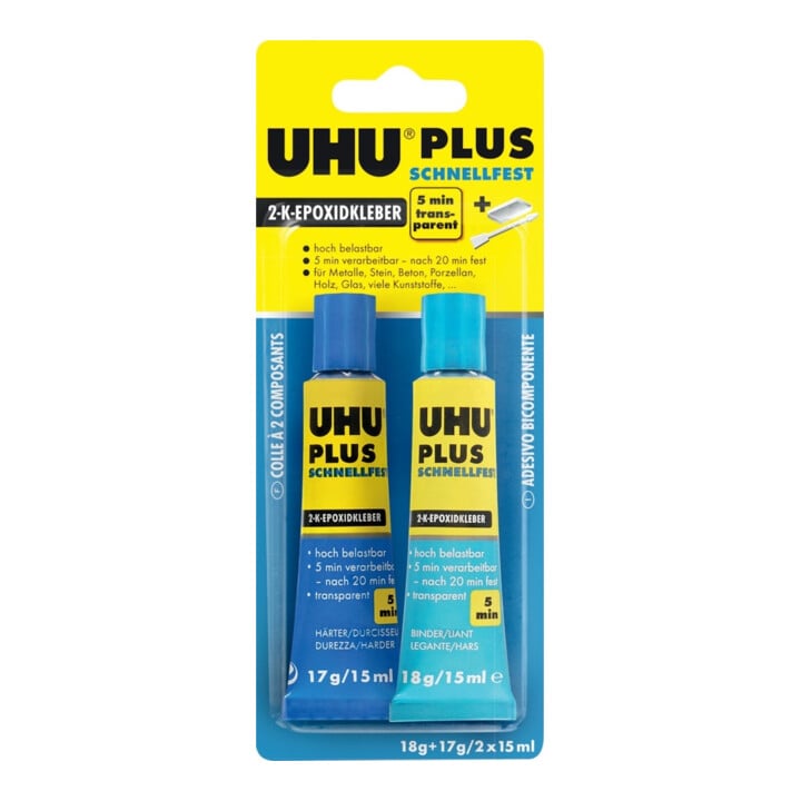 UHU 2-Komponentenepoxidkleber PLUS SCHNELLFEST SB-Karte mit Tuben Binder 18g Härter