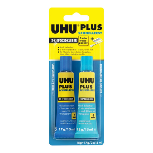 UHU 2-Komponentenepoxidkleber PLUS SCHNELLFEST SB-Karte mit Tuben Binder 18g Härter