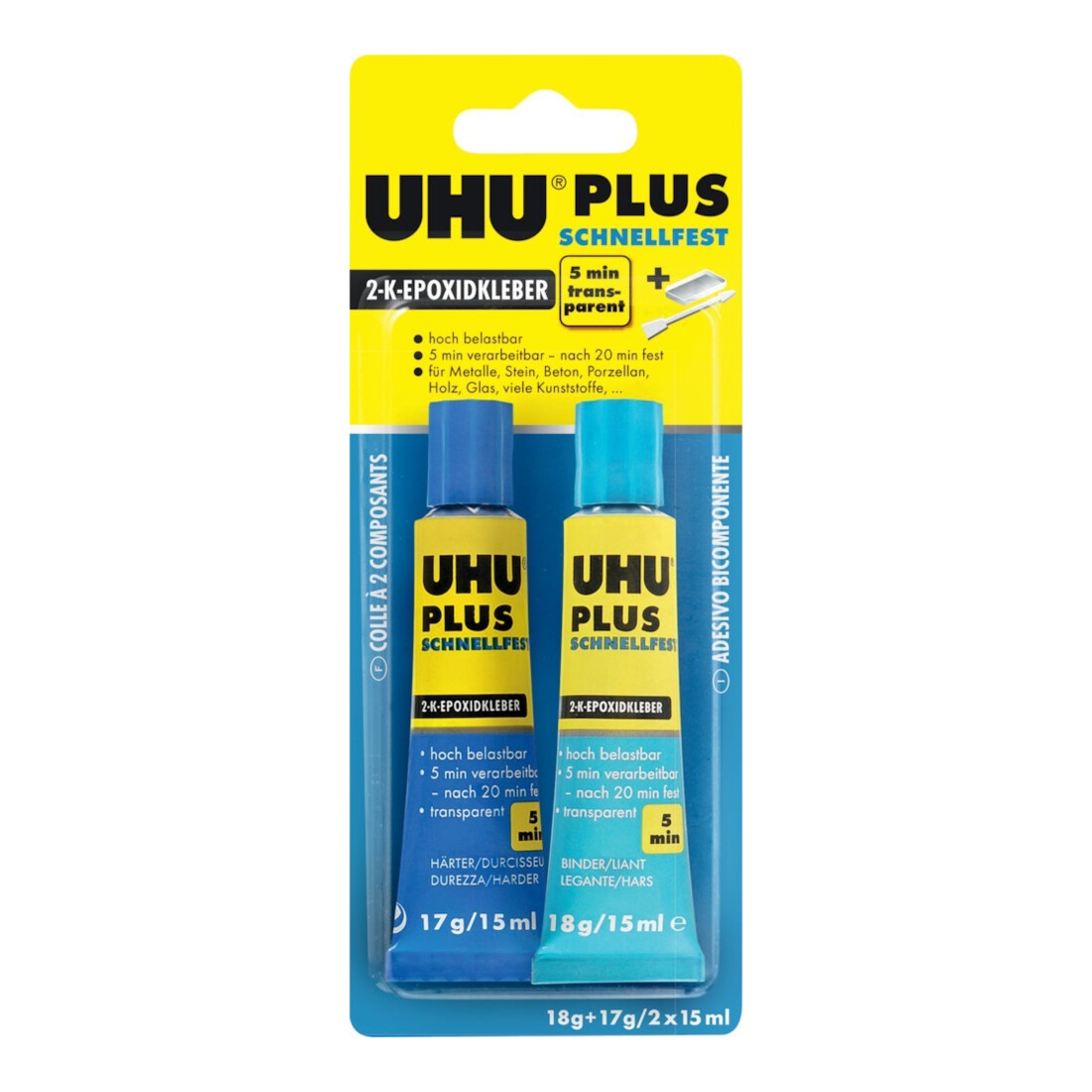 UHU 2-Komponentenepoxidkleber PLUS SCHNELLFEST SB-Karte mit Tuben Binder 18g Härter
