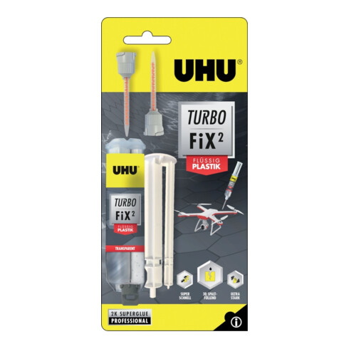 UHU 2K-Reparaturkleber Turbo Fix² Flüssig Plastik 10g transparent Doppelspritze