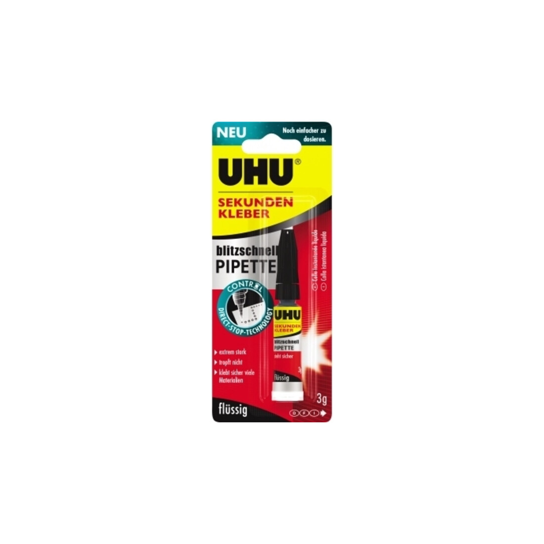 UHU Sekundenkleber 3g f.Gummi/Ku. f.Stahl/Eisen/Alu.