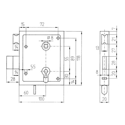Universal-Kastenschloss 79BK DIN L/R BB 60mm BEVER