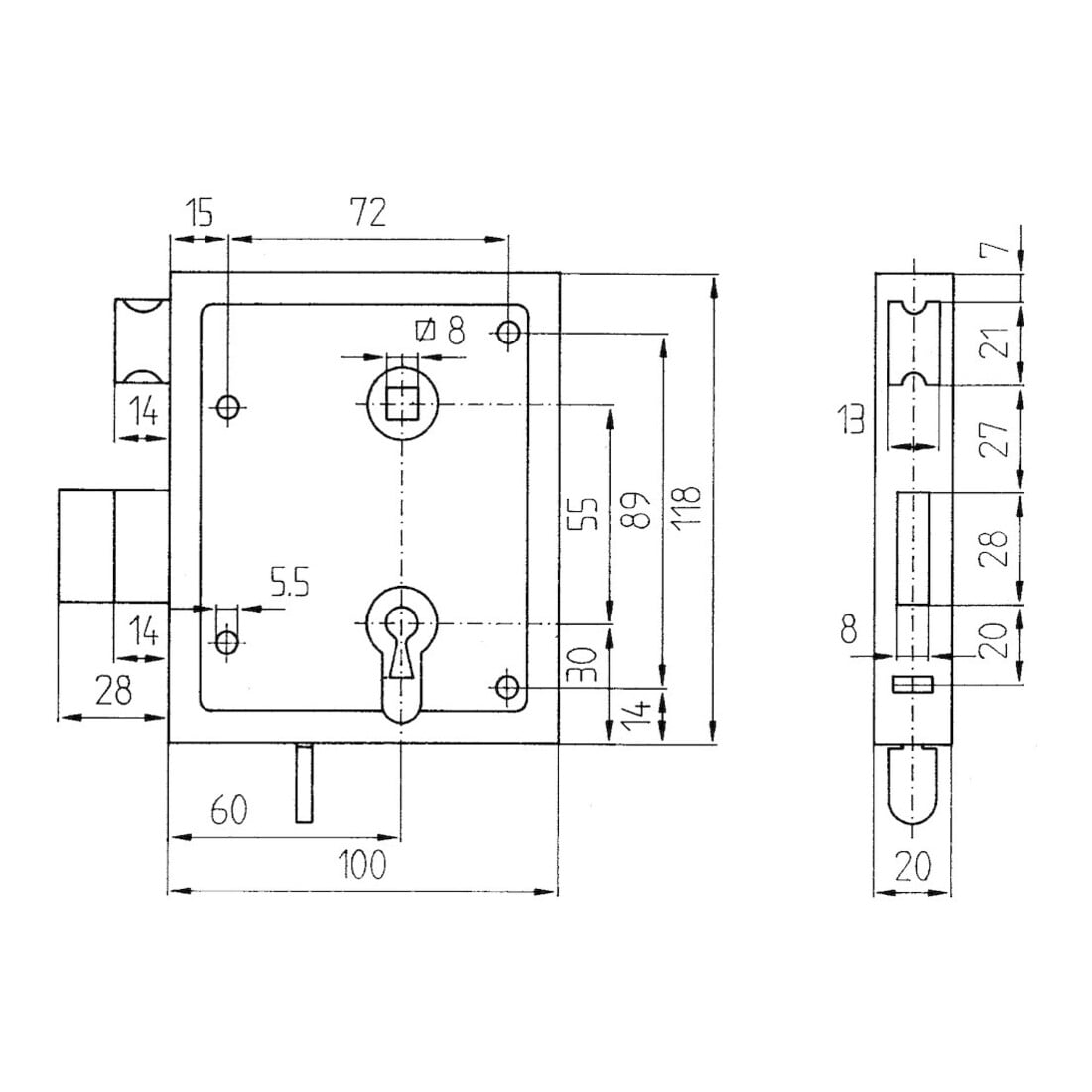 Universal-Kastenschloss 79BK DIN L/R BB 60mm BEVER