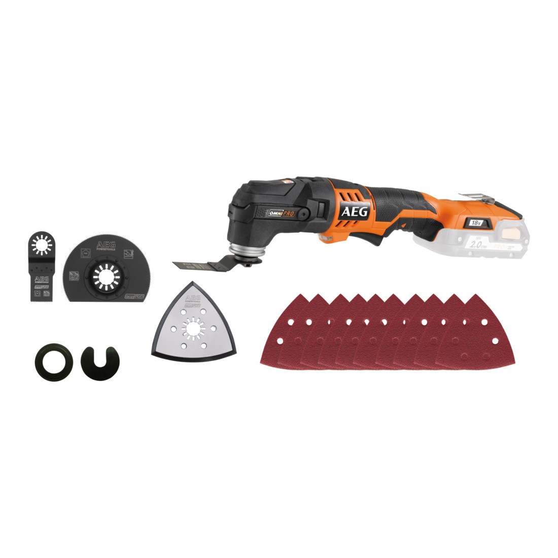 AEG Utensile multifunzione a batteria OMNI18C-0KIT1X 18V, senza batteria, con testa multifunzionale OMNI-MTX e accessori