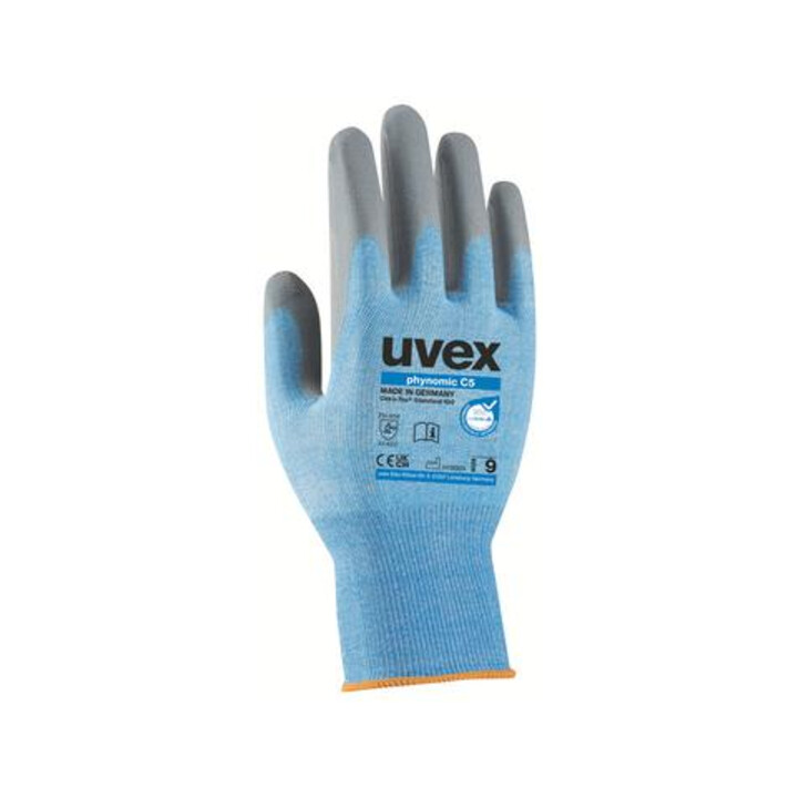 uvex Schutzhandschuhe uvex phynomic C5, Innenhand und Fingerspitzen mit Aqua-Polymer-Schaum-Beschichtung, Größe 8