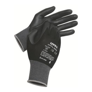 Uvex Schutzhandschuhe uvex unilite 6605, Innenhand und Fingerspitzen mit Nitrilkautschuk (NBR)-Schaum-Beschichtung