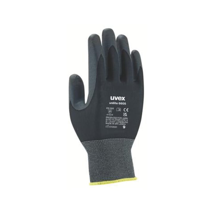 uvex Schutzhandschuhe uvex unilite 6605, Innenhand und Fingerspitzen mit Nitrilkautschuk (NBR)-Schaum-Beschichtung, Größe 10