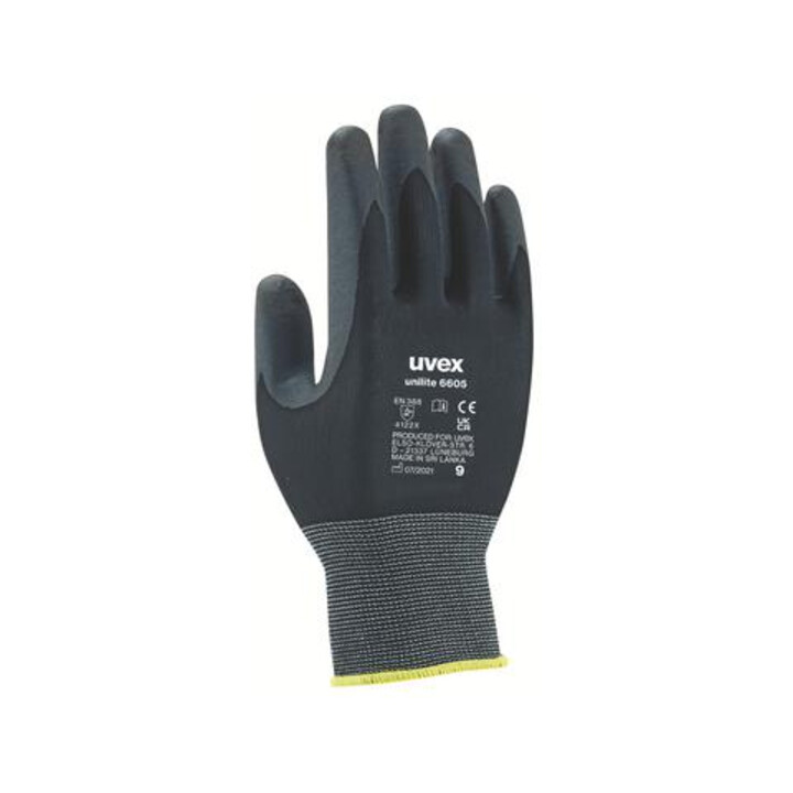 uvex Schutzhandschuhe uvex unilite 6605, Innenhand und Fingerspitzen mit Nitrilkautschuk (NBR)-Schaum-Beschichtung, Größe 9