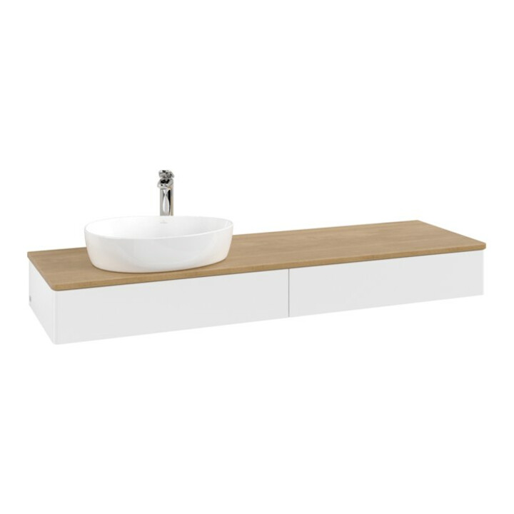 V&B Antao Meuble sous lavabo sans structure de façade - Éclairage 160x50cm, HL, WBP hon. Oa, blanc avec Lac