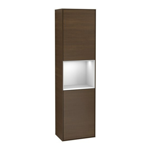 V&B Armoire haute Finion 41,8x151,6 cm, gauche, étagère blanche avec laque, noyer veinée