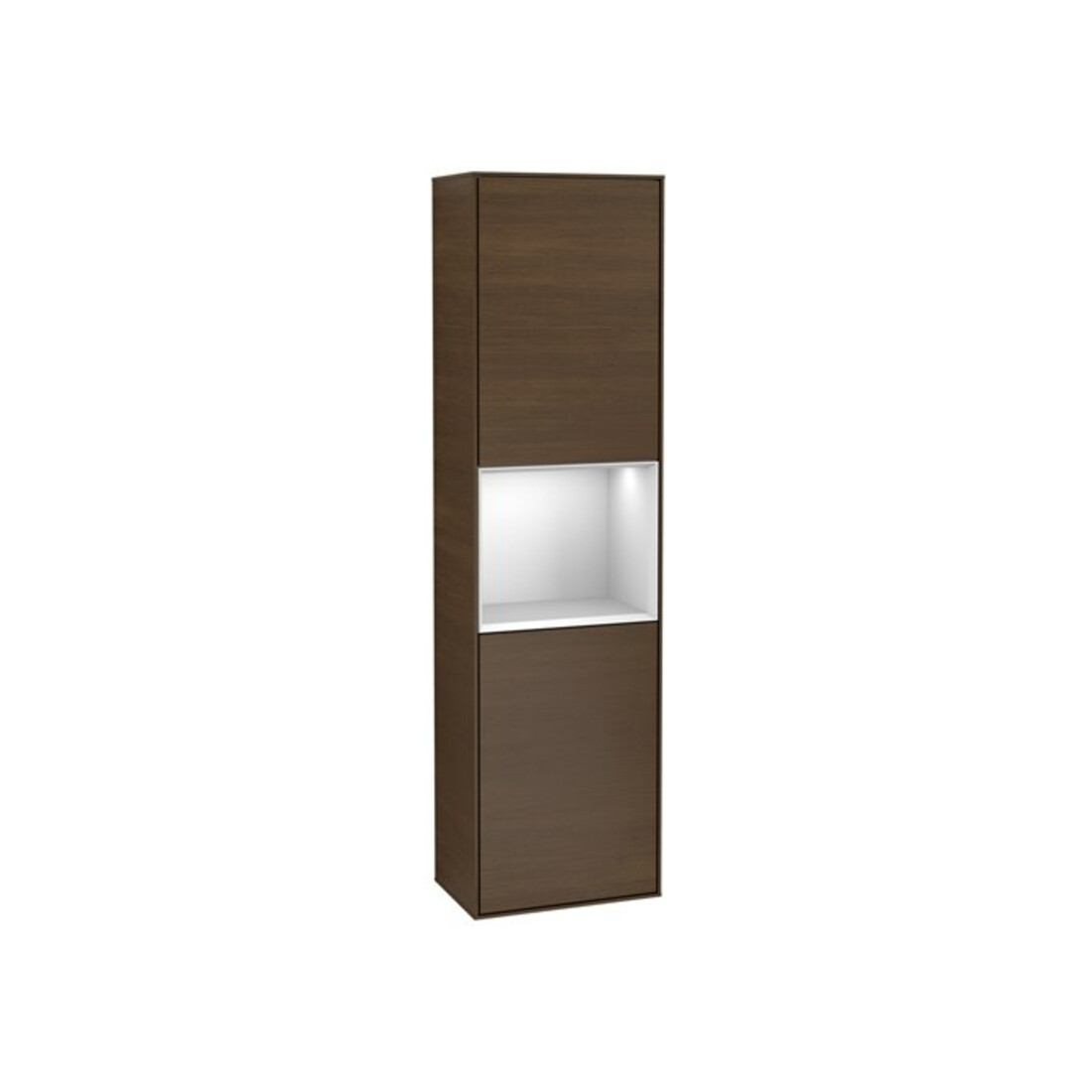 V&B Armoire haute Finion 41,8x151,6 cm, gauche, étagère blanche avec laque, noyer veinée
