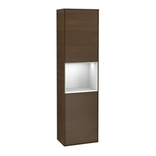 V&B Armoire haute Finion 41,8x151,6cm, droite, blanc brillant m Lac, noyer veinée