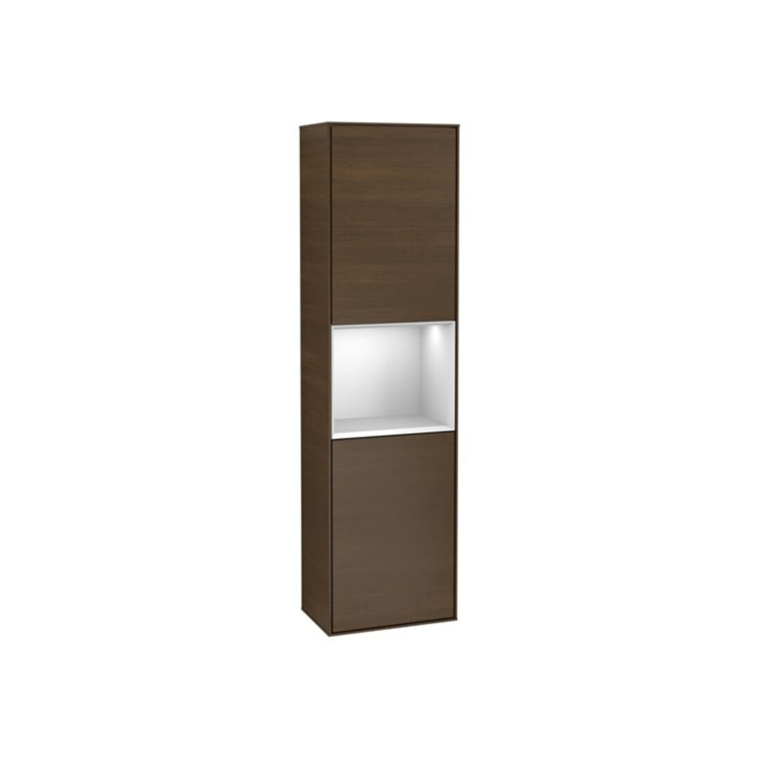 V&B Armoire haute Finion 41,8x151,6cm, droite, blanc brillant m Lac, noyer veinée