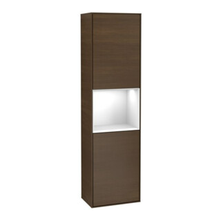 V&B Armoire haute Finion 41,8x151,6cm, g, Rg blanc brillant, placage noyer