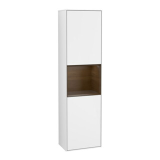 V&B Armoire haute Finion 41,8x151,6cm, gauche, placage noyer, blanc brillant laqué