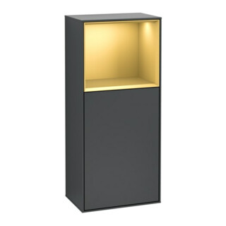 V&B Armoire latérale Finion 41,8x93,6 cm, gauche, bois chêne doré, avec porte en verre bleu mat