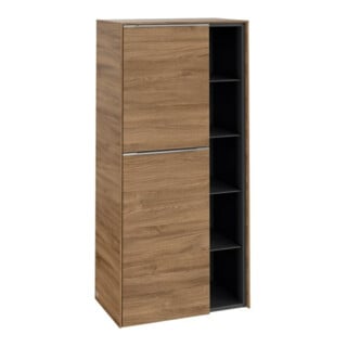 V&B Armoire moyenne Subway 3.0 57,4x120x36,2cm, porte L/gr aluminium brillant, chêne naturel