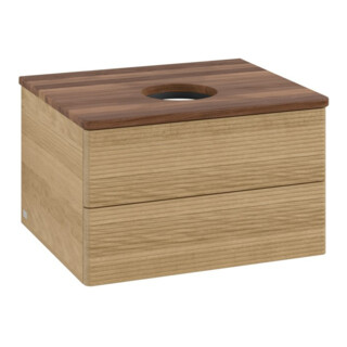V&B Armoire sous lavabo avec structure de façade - éclairage Antao 60x36x50cm, couleur WBP w. wal, chêne miel