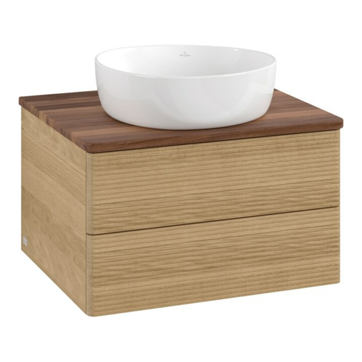 V&B Armoire sous lavabo avec structure de façade - éclairage Antao 60x36x50cm, couleur WBP w. wal, chêne miel