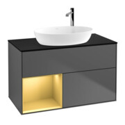 V&B Armoire sous lavabo Finion 100, éclairage mural, bleu, étagère dorée, anthracite