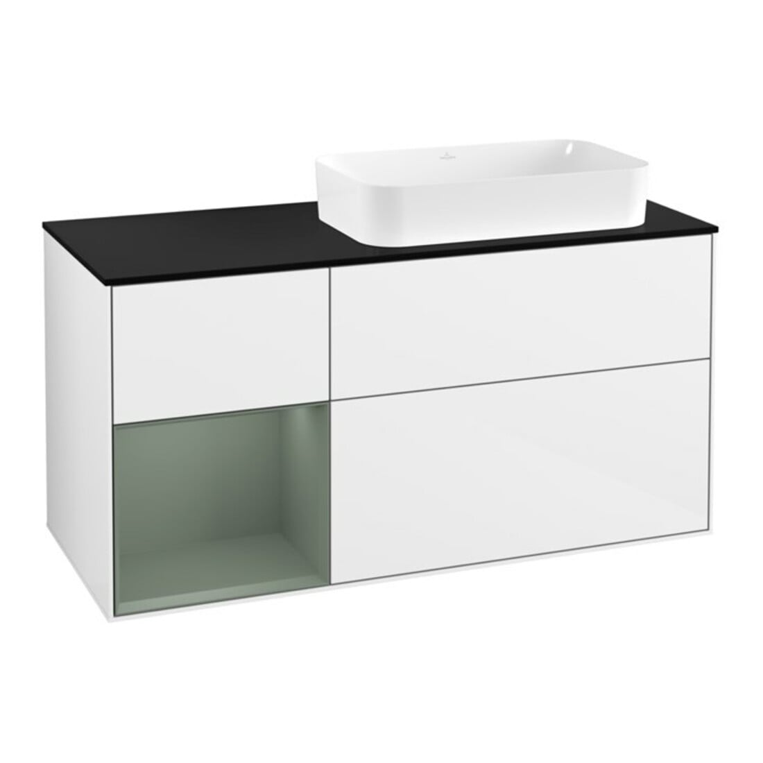 V&B Armoire sous lavabo Finion 120x60 cm, RG gauche, huile, laqué blanc brillant