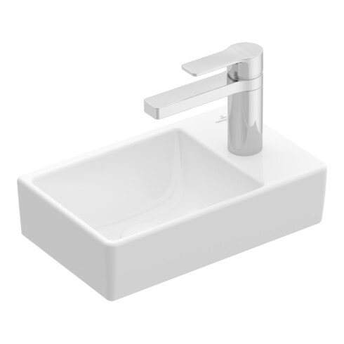 V&B Avento lavabo mural 36x22 cm, 1 trou robinet, sans trop-plein, gauche, bleu C+