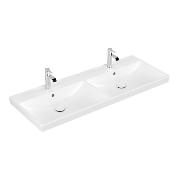 V&B AVENTO Meuble double vasque 120x47 cm, angle, 2 trous robinets, avec siphon, blanc C+