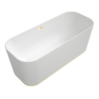 V&B Baignoire îlot rectangulaire FINION 170x70 cm, arrivée, anneau débordement, blanc brillant, or
