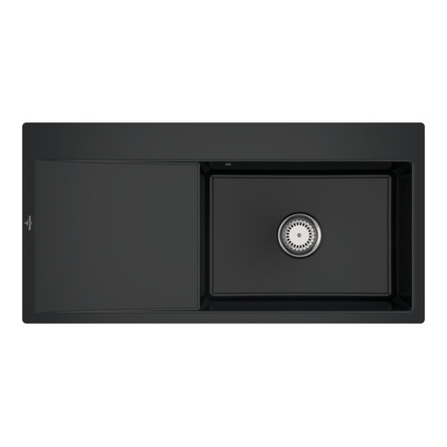 V&B bündige Spüle Subway Style 60 Flat re, m Abl.garn, Hand., pure black