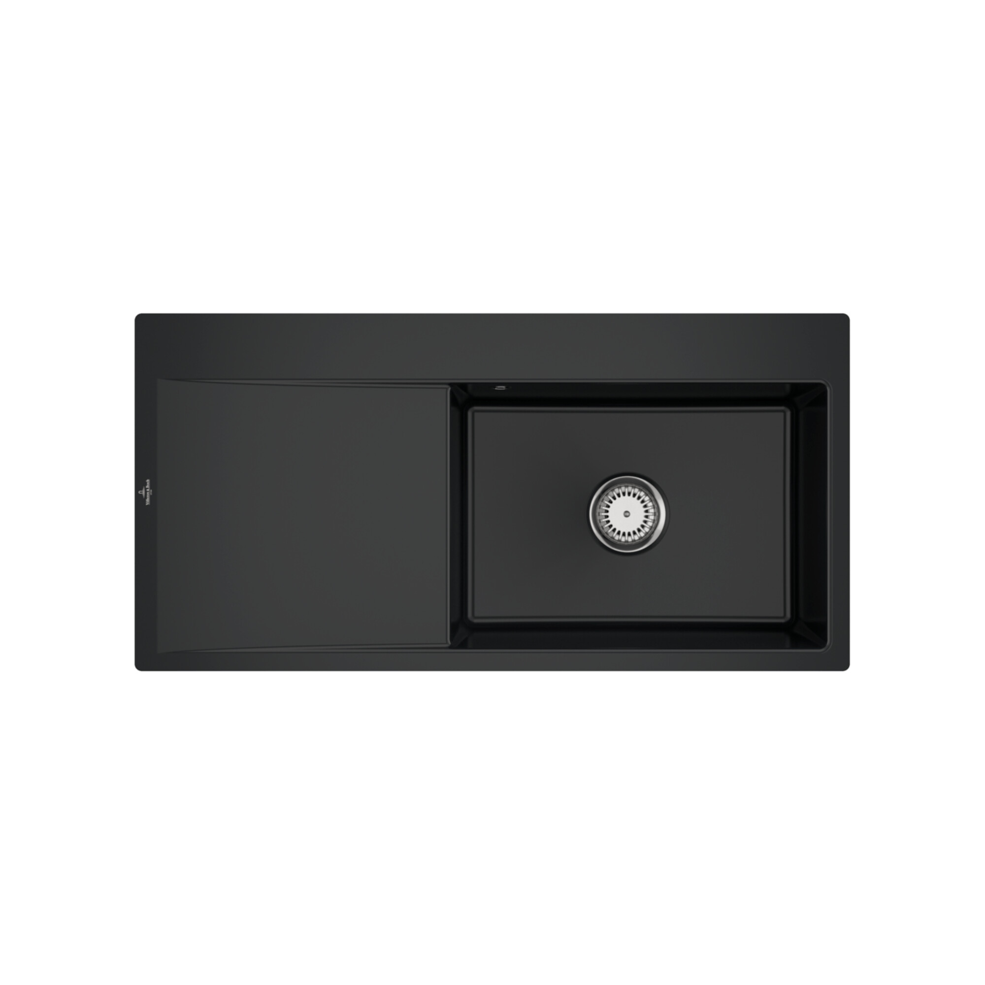 V&B bündige Spüle Subway Style 60 Flat re, m Abl.garn, Hand., pure black ; Villeroy & Boch