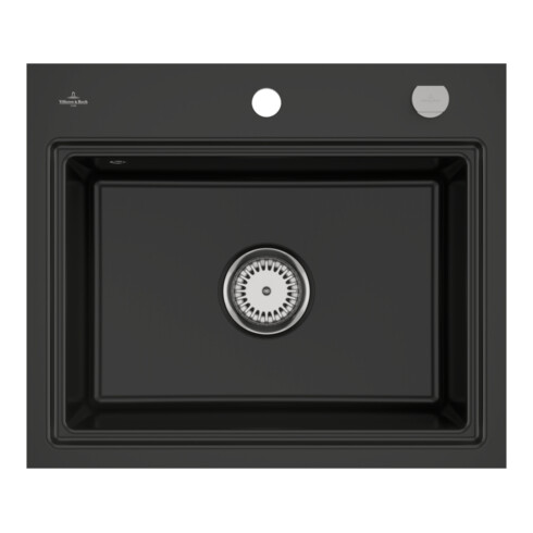 V&B bündige Spüle Subway Style 60 S Flat re, m Abl.garn, Hand., pure black