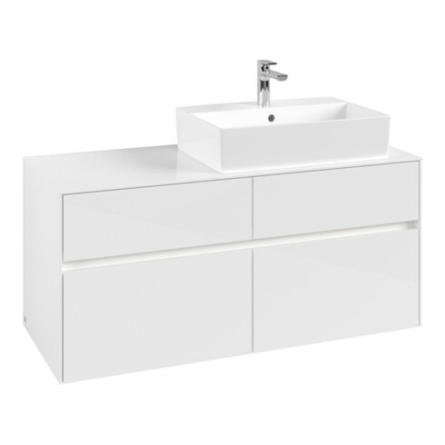 V&B Collaro Meuble sous lavabo 120x54,8x50 cm, lavabo à droite, LED 8,8 W, blanc brillant