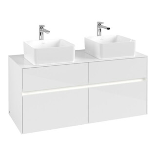V&B Collaro Meuble sous lavabo 120x54,8x50cm, 2 tiroirs, LED 8,8W, blanc brillant