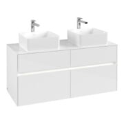 V&B Collaro Meuble sous lavabo 120x54,8x50cm, 2 tiroirs, LED 8,8W, blanc brillant