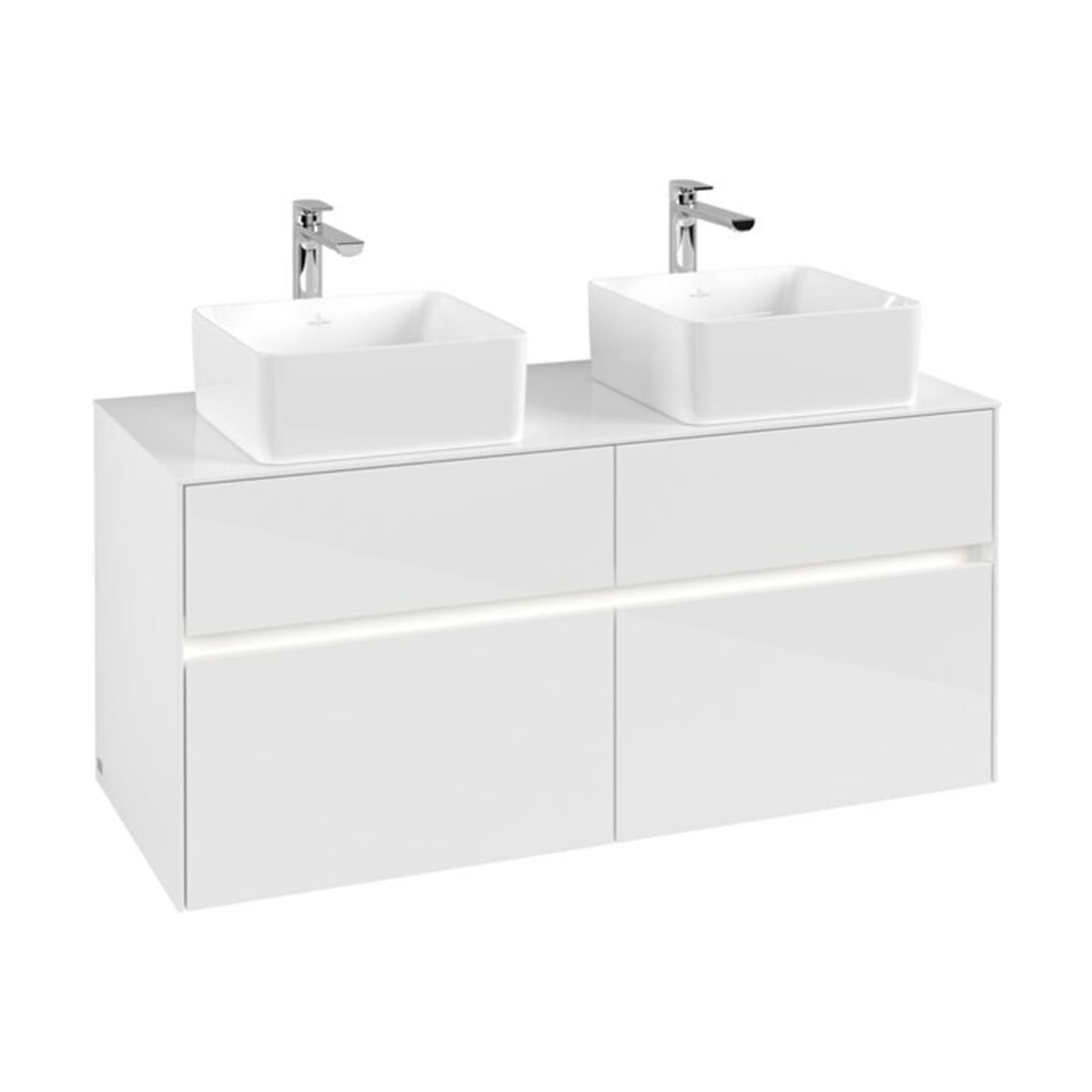 V&B Collaro Meuble sous lavabo 120x54,8x50cm, 2 tiroirs, LED 8,8W, blanc brillant