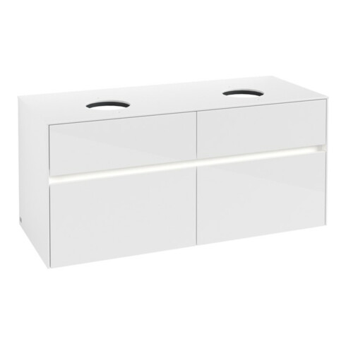 V&B Collaro Meuble sous lavabo 120x54,8x50cm, 2 tiroirs, LED 8,8W, blanc brillant
