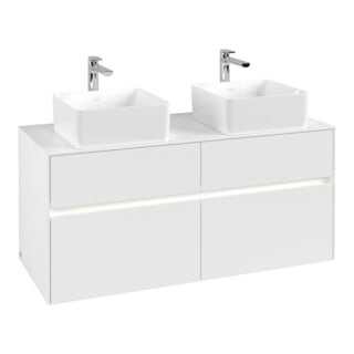 V&B Collaro Meuble sous lavabo 120x54,8x50cm, 2 tiroirs, LED 8,8W, blanc mat