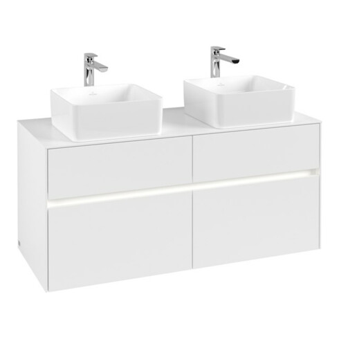 V&B Collaro Meuble sous lavabo 120x54,8x50cm, 2 tiroirs, LED 8,8W, blanc mat