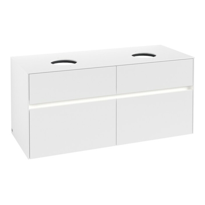 V&B Collaro Meuble sous lavabo 120x54,8x50cm, 2 tiroirs, LED 8,8W, blanc mat